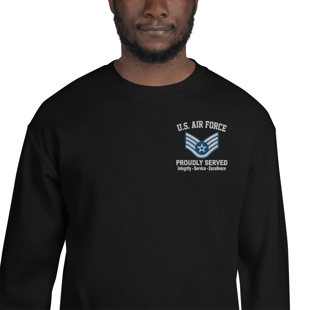 Custom US Air Force Ranks, Insignia Core Values Embroidered Unisex Sweatshirt