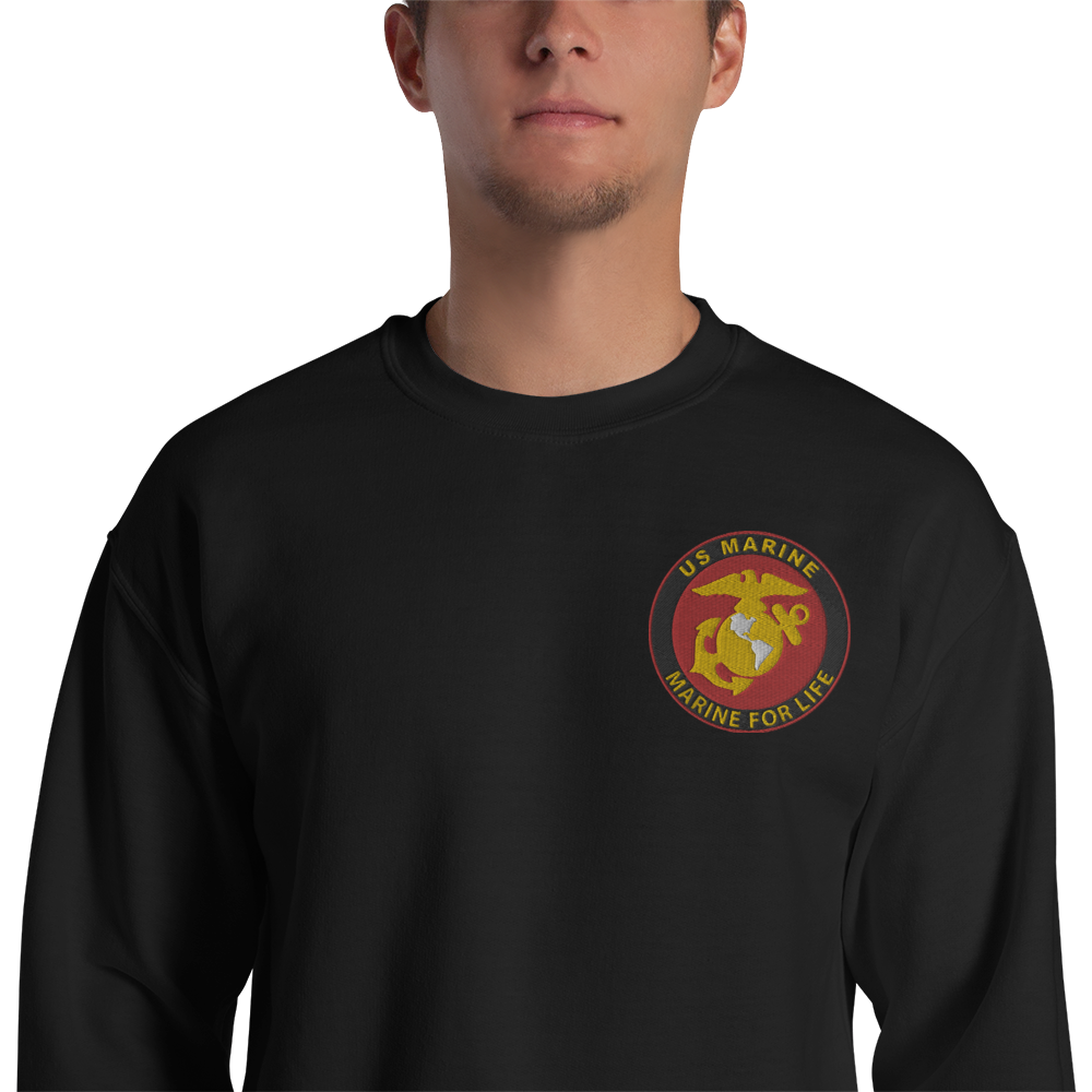 Custom US Marine Corps Ranks, Insignia Marine For Life Embroidered Unisex Sweatshirt