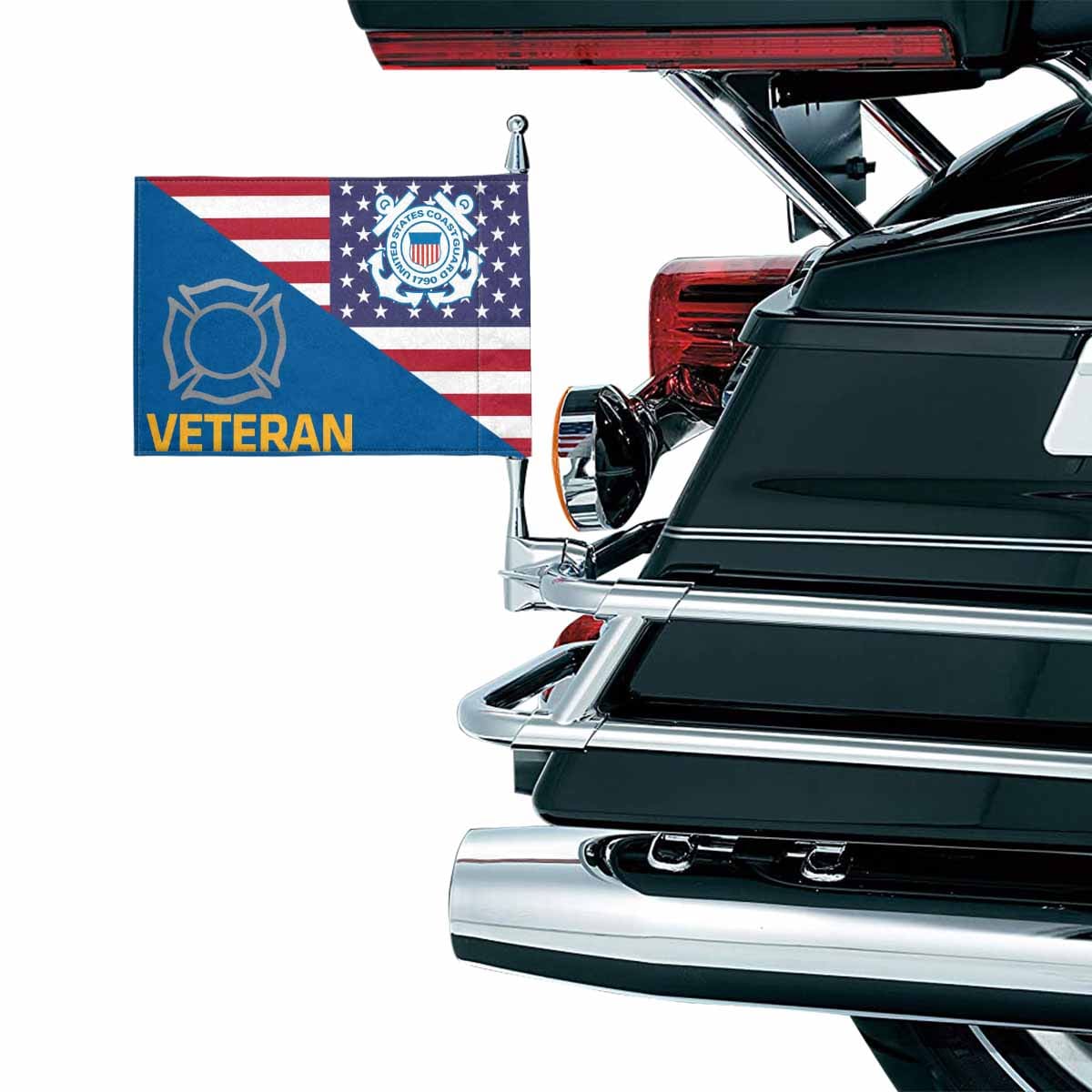 USCG FF Veteran Motorcycle Flag 9" x 6" Twin-Side Printing D01-MotorcycleFlag-USCG-Veterans Nation