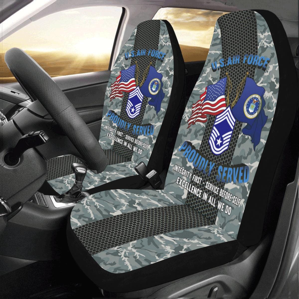 US Air Force E-9 Chief Master Sergeant CMSgt E9 Noncommissioned Officer Car Seat Covers (Set of 2)-SeatCovers-USAF-Ranks-Veterans Nation