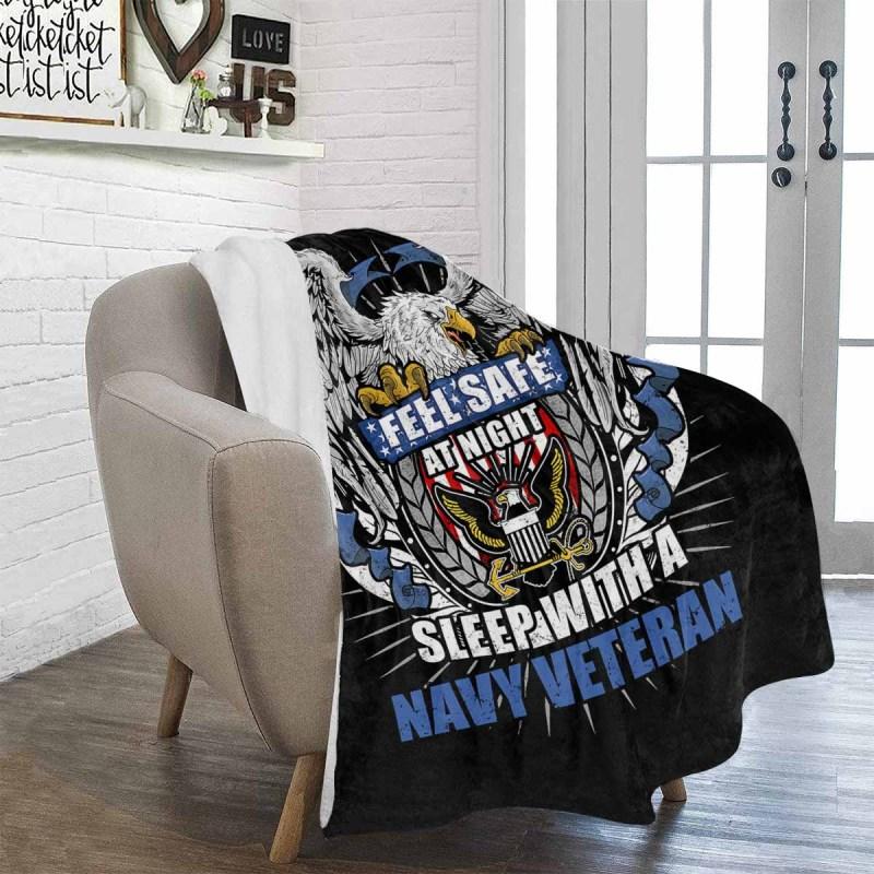 Feel Safe At Night Sleep With A Navy Veteran Sherpa Blanket - 50x60-Blankets-Navy-Logo-Veterans Nation