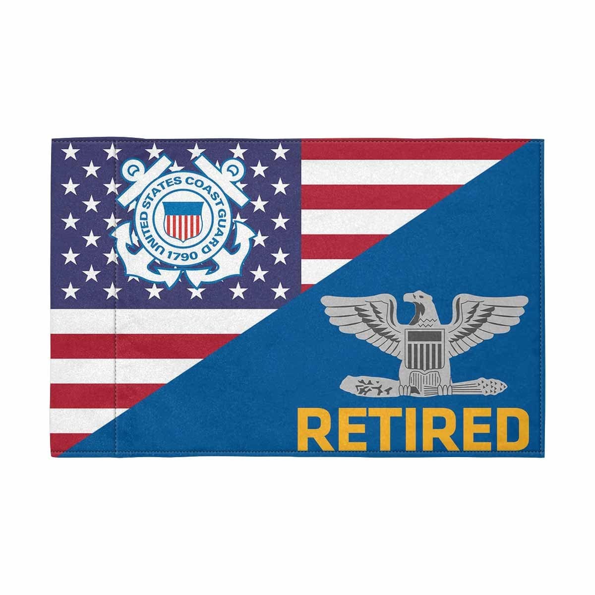 USCG O-6 Retired Motorcycle Flag 9" x 6" Twin-Side Printing D01-MotorcycleFlag-USCG-Veterans Nation