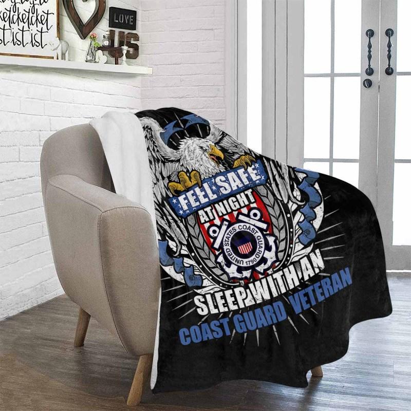 Feel Safe At Night Sleep With A Coast Guard Veteran Cozy Plush Fleece Blanket - 60x80-Blankets-USCG-Logo-Veterans Nation