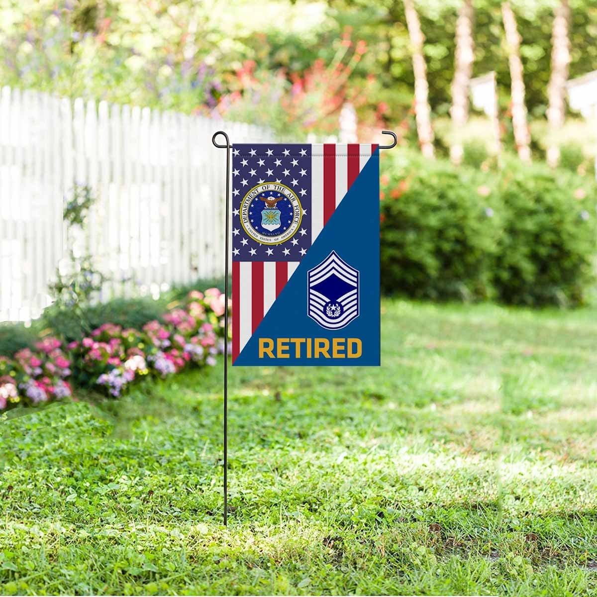 US Air Force E-9 Chief Master Sergeant Of The Air Force E9 CMSAF Noncommissioned Officer Retired Garden Flag/Yard Flag 12 inches x 18 inches Twin-Side Printing-GDFlag-USAF-Ranks-Veterans Nation