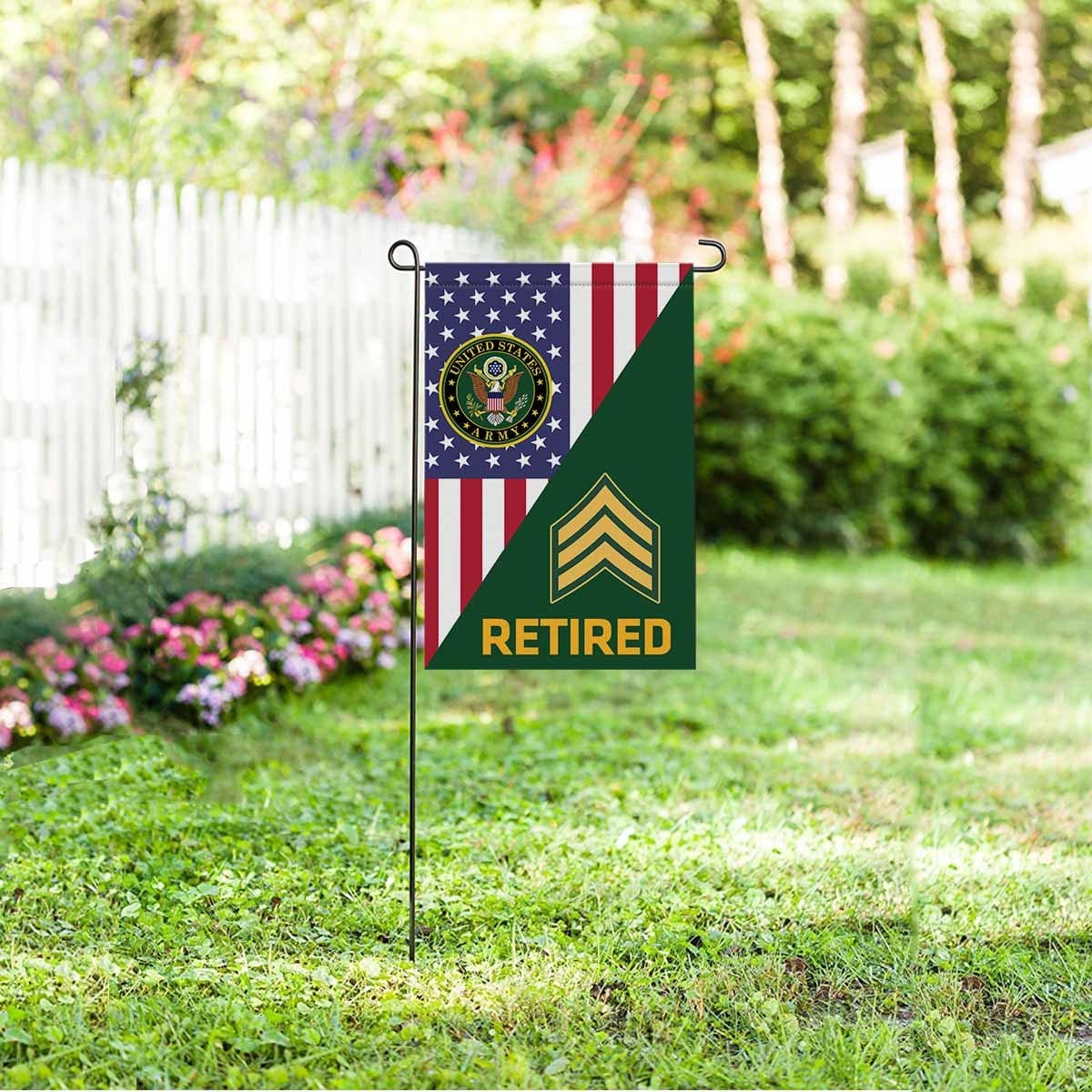 US Army E-5 Sergeant E5 SGT Noncommissioned Officer Retired Garden Flag/Yard Flag 12 inches x 18 inches Twin-Side Printing-GDFlag-Army-Ranks-Veterans Nation