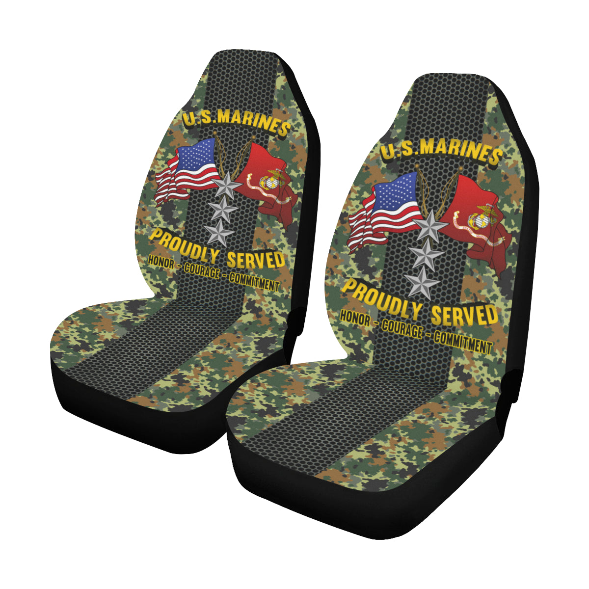 M.Corps O-9 Lieutenant General O9 LtGen M.Corps O9 General Officer Car Seat Covers (Set of 2)-SeatCovers-USMC-Ranks-Veterans Nation