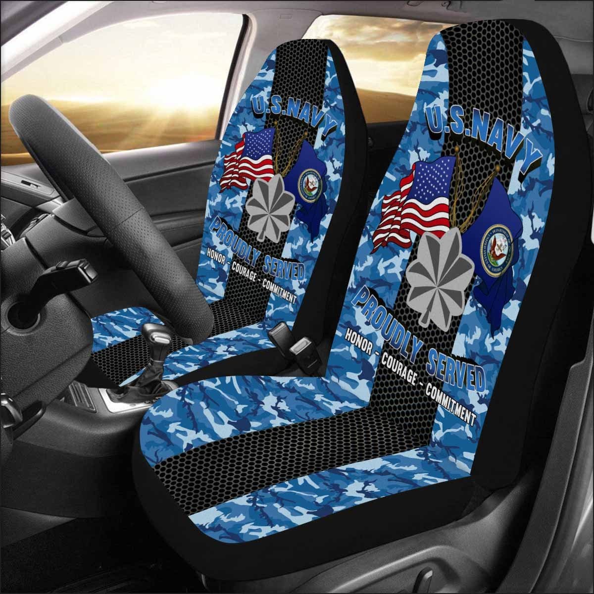 US Navy O-5 Commander O5 CDR Senior Officer Car Seat Covers (Set of 2)-SeatCovers-Navy-Officer-Veterans Nation