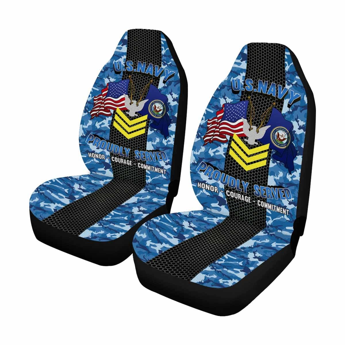 US Navy E-6 Petty Officer First Class E6 PO1 Gold Stripe Collar Device Car Seat Covers (Set of 2)-SeatCovers-Navy-Collar-Veterans Nation