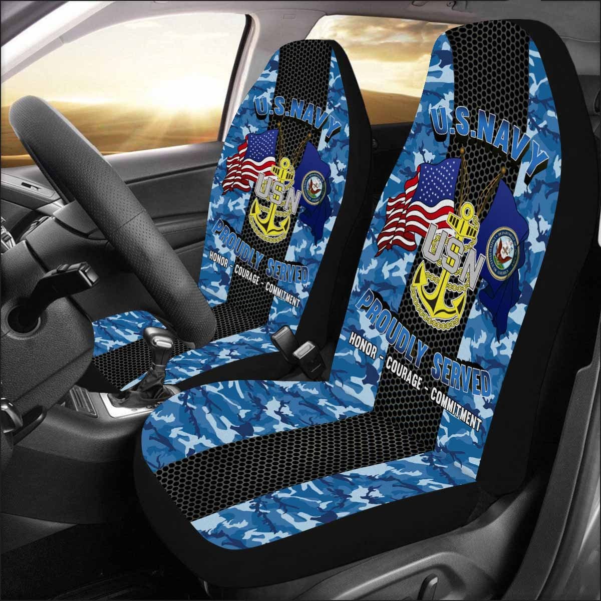 US Navy E-7 Chief Petty Officer E7 CPO Senior Noncommissioned Officer Collar Device Car Seat Covers (Set of 2)-SeatCovers-Navy-Collar-Veterans Nation