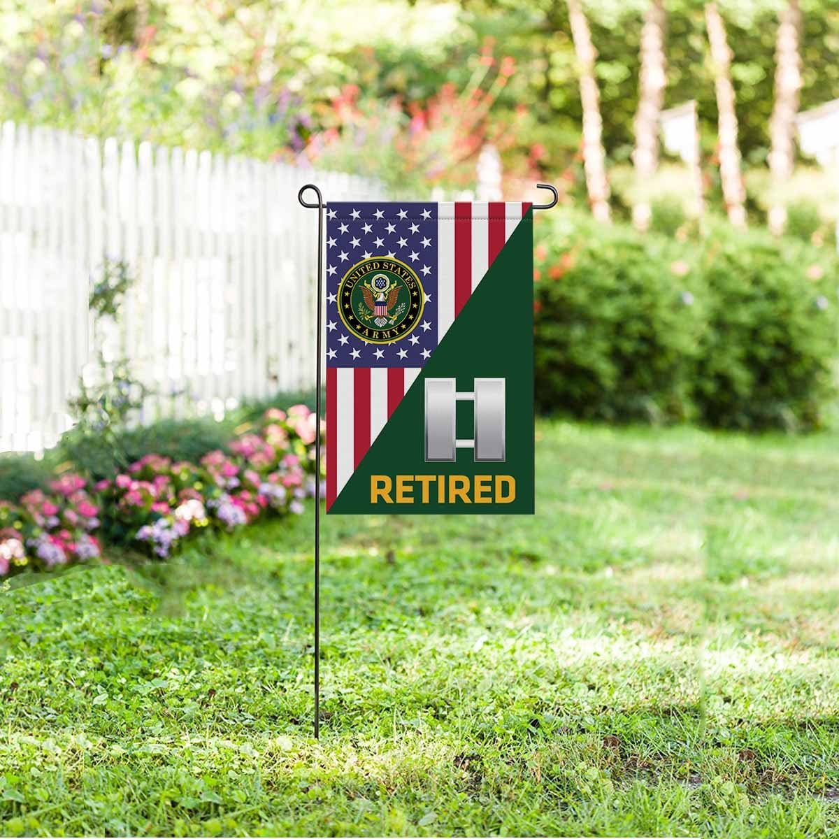 US Army O-3 Captain O3 CPT Commissioned Officer Retired Garden Flag/Yard Flag 12 inches x 18 inches Twin-Side Printing-GDFlag-Army-Ranks-Veterans Nation