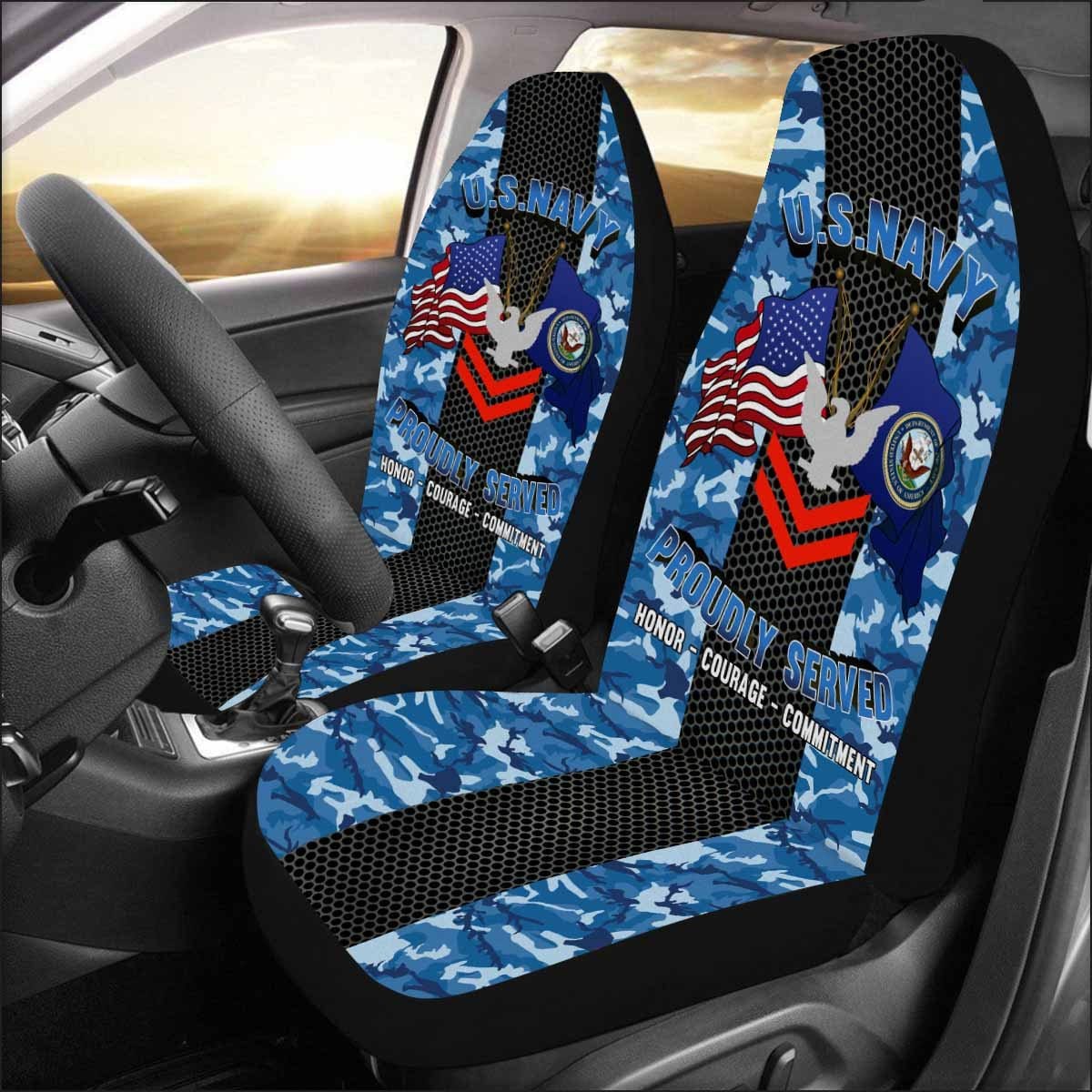 US Navy E-5 Petty Officer Second Class E5 PO2 Collar Device Car Seat Covers (Set of 2)-SeatCovers-Navy-Collar-Veterans Nation