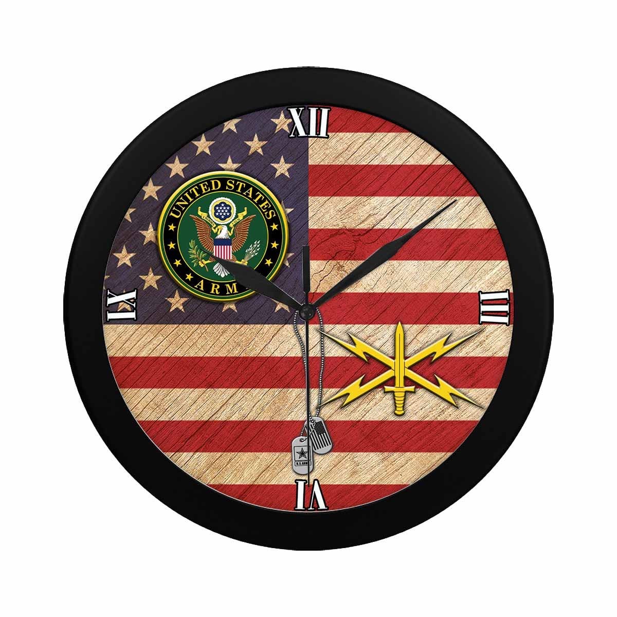 US Army Cyber Corps Black Wall Clock-WallClocks-Army-Branch-Veterans Nation