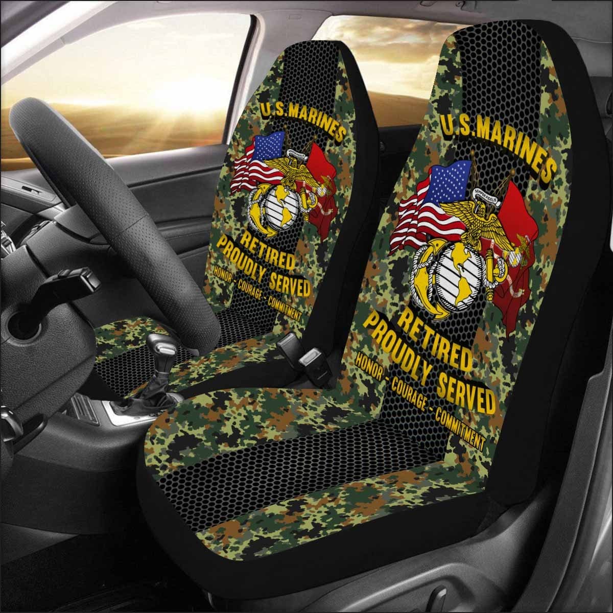 US Marine Corps Retired Car Seat Covers (Set of 2)-SeatCovers-USMC-Logo-Veterans Nation