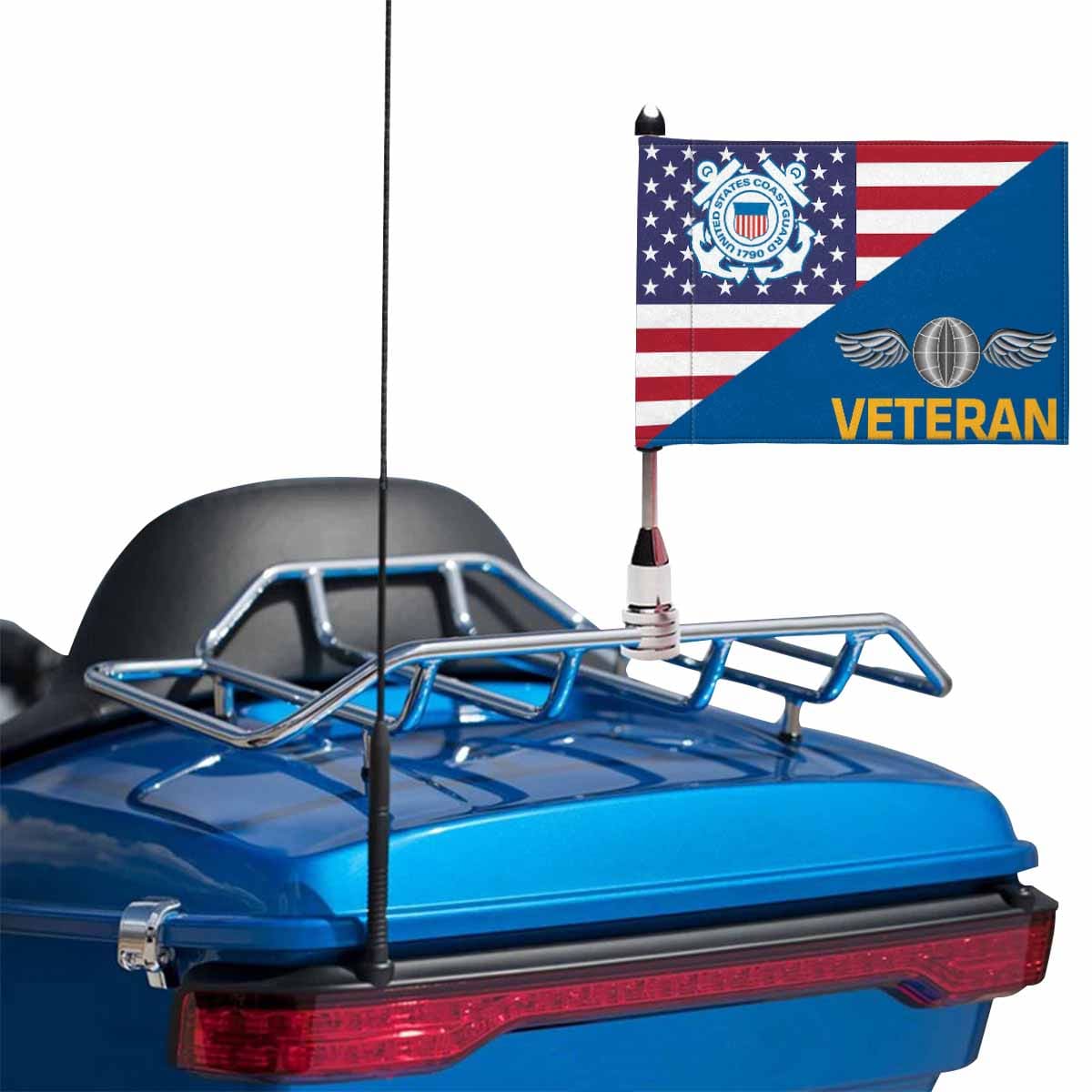 USCG AE Veteran Motorcycle Flag 9" x 6" Twin-Side Printing D01-MotorcycleFlag-USCG-Veterans Nation