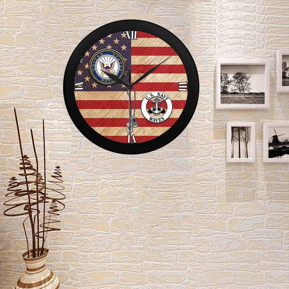 US Navy Waves Black Wall Clock-Veterans Nation