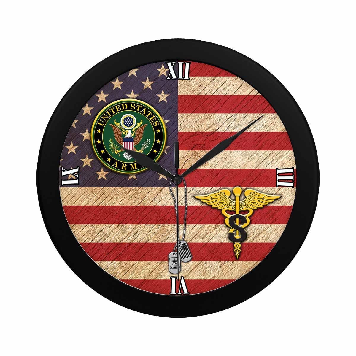 US Army Medical Specialist Corps Black Wall Clock-WallClocks-Army-Branch-Veterans Nation