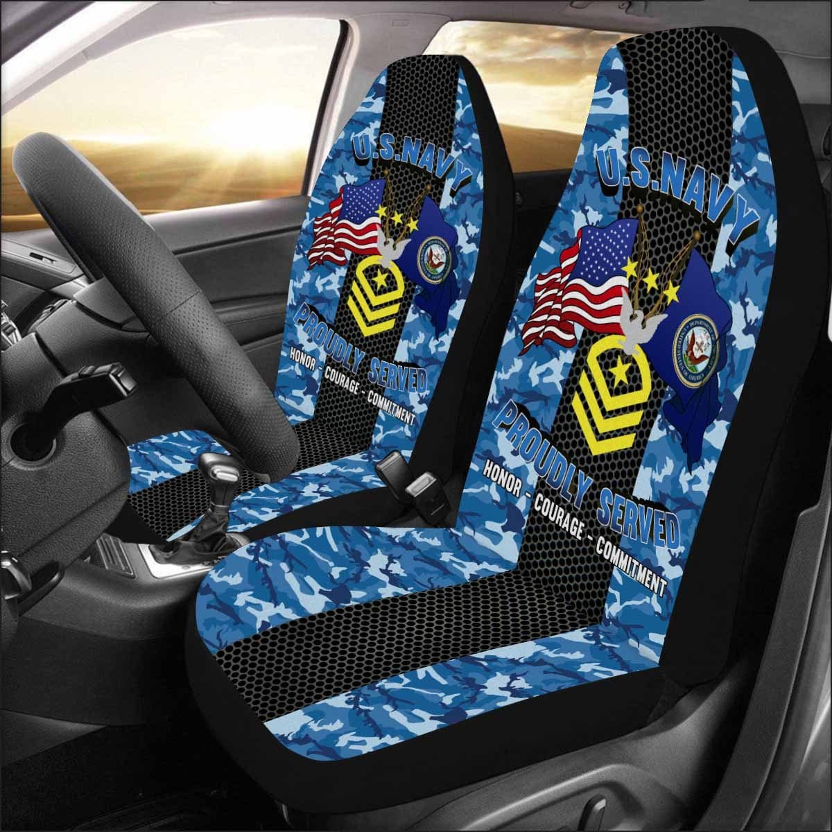 US Navy E-9 Master Chief Petty Officer Of The Navy E9 MCPON Collar Device Car Seat Covers (Set of 2)-SeatCovers-Navy-Collar-Veterans Nation