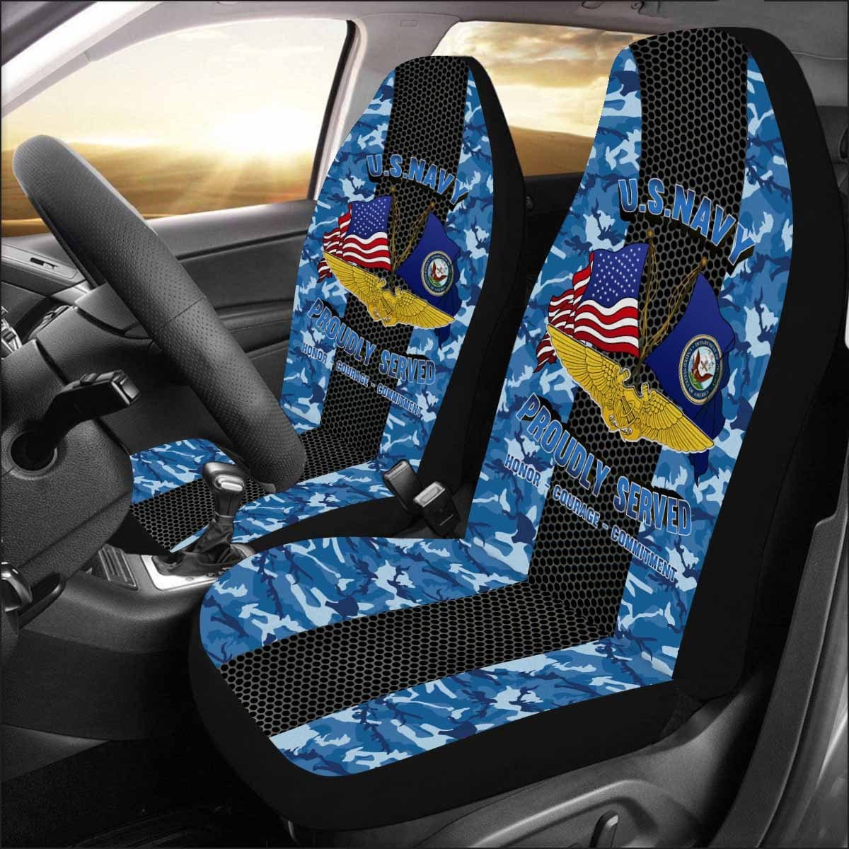 U.S NAVY NAVAL ASTRONAUT FLIGHT OFFICER - Car Seat Covers (Set of 2)-SeatCovers-Navy-Badge-Veterans Nation