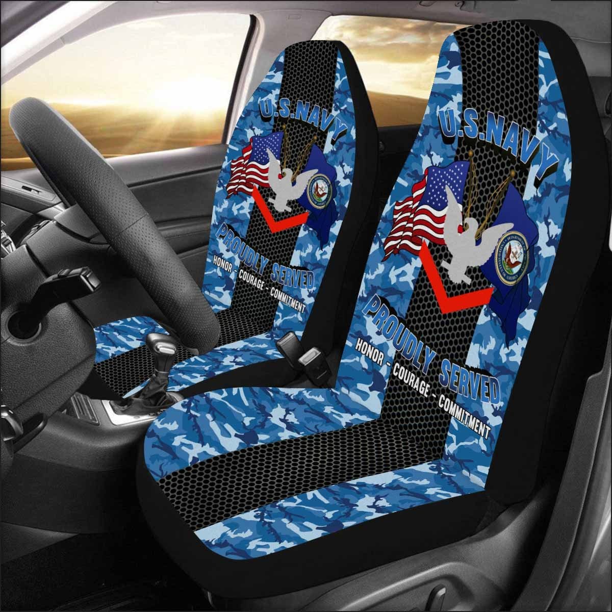 US Navy E-4 Petty Officer Third Class E4 PO3 Collar Device Car Seat Covers (Set of 2)-SeatCovers-Navy-Collar-Veterans Nation