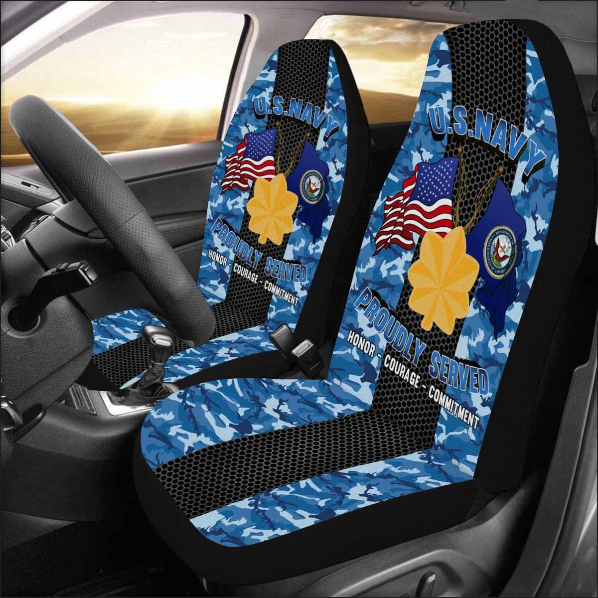 US Navy O-4 Lieutenant Commander O4 LCDR Junior Officer Car Seat Covers (Set of 2)-SeatCovers-Navy-Officer-Veterans Nation