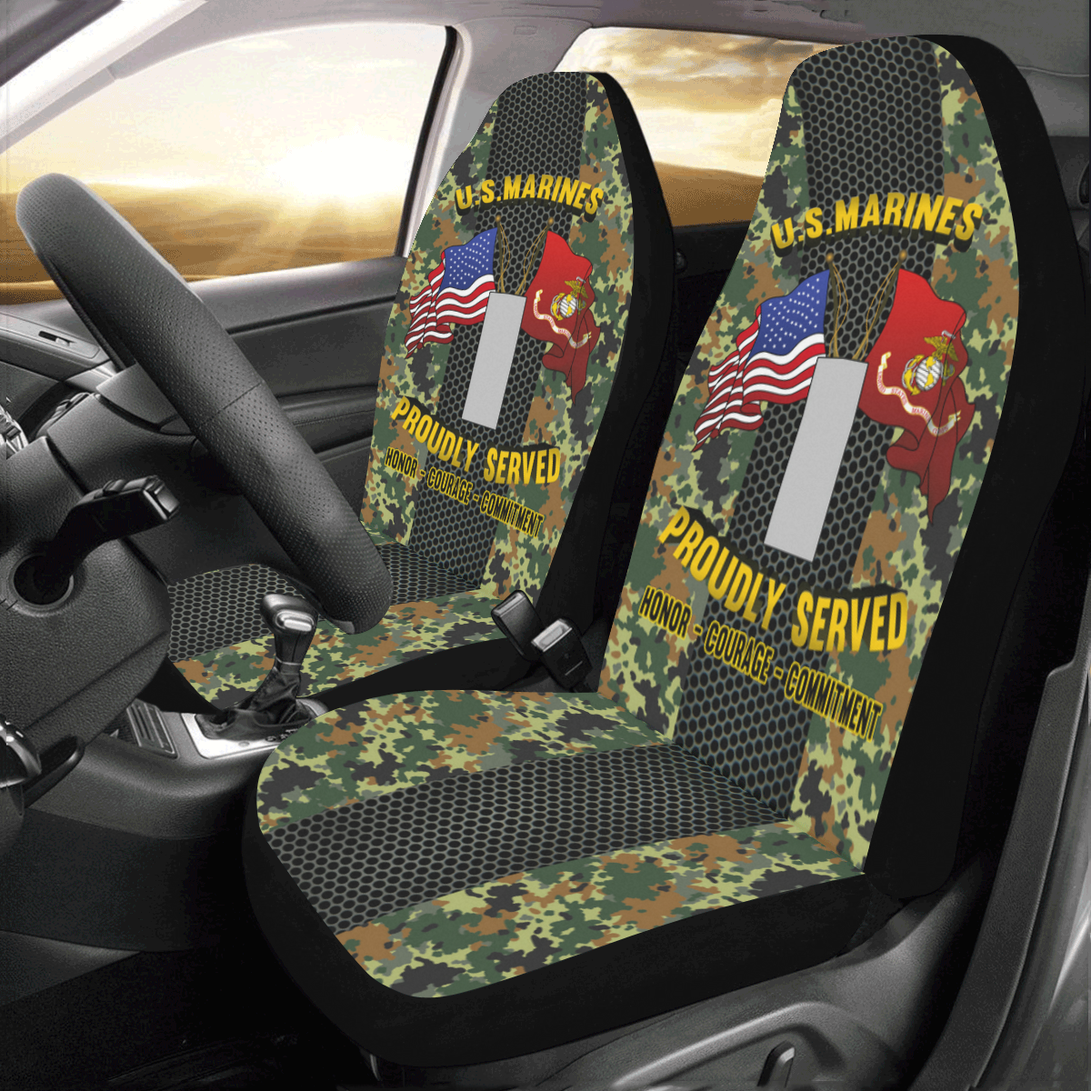 M.Corps O-2 First Lieutenant O2 1stLt M.Corps O2 Commissioned Officer Car Seat Covers (Set of 2)-SeatCovers-USMC-Ranks-Veterans Nation