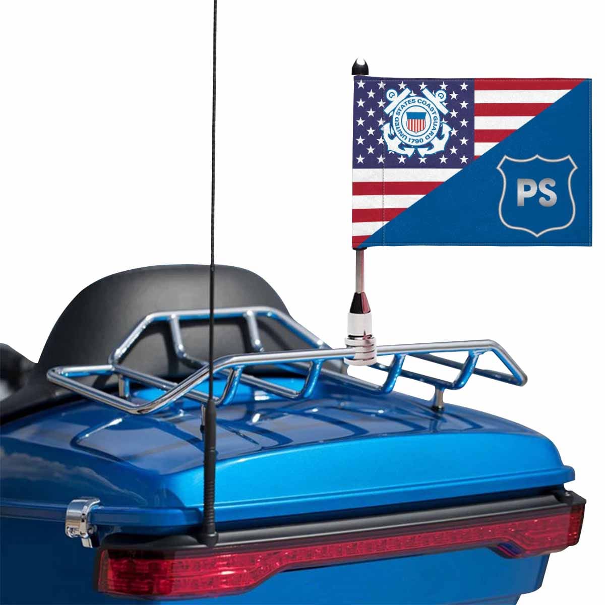 USCG PS Motorcycle Flag 9" x 6" Twin-Side Printing D01-MotorcycleFlag-USCG-Veterans Nation