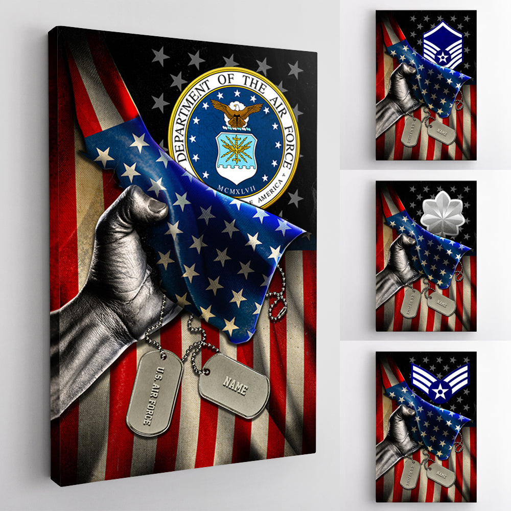 Personalized Canvas 1.5in Frame - USA Flag With Military Ranks/Insignia - Personalized Name & Ranks D07-Canvas-Personalized-AllBranch-Veterans Nation