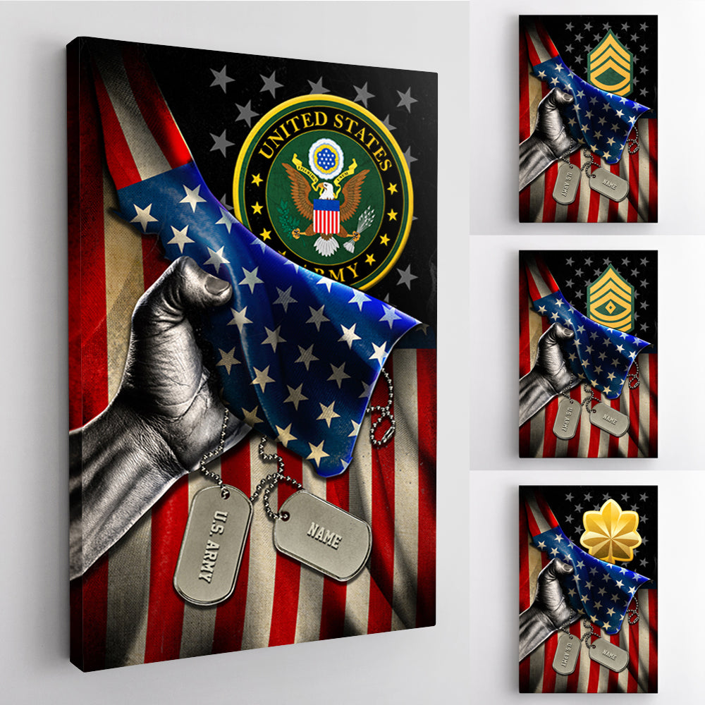 Personalized Canvas 1.5in Frame - USA Flag With Military Ranks/Insignia - Personalized Name & Ranks D07-Canvas-Personalized-AllBranch-Veterans Nation