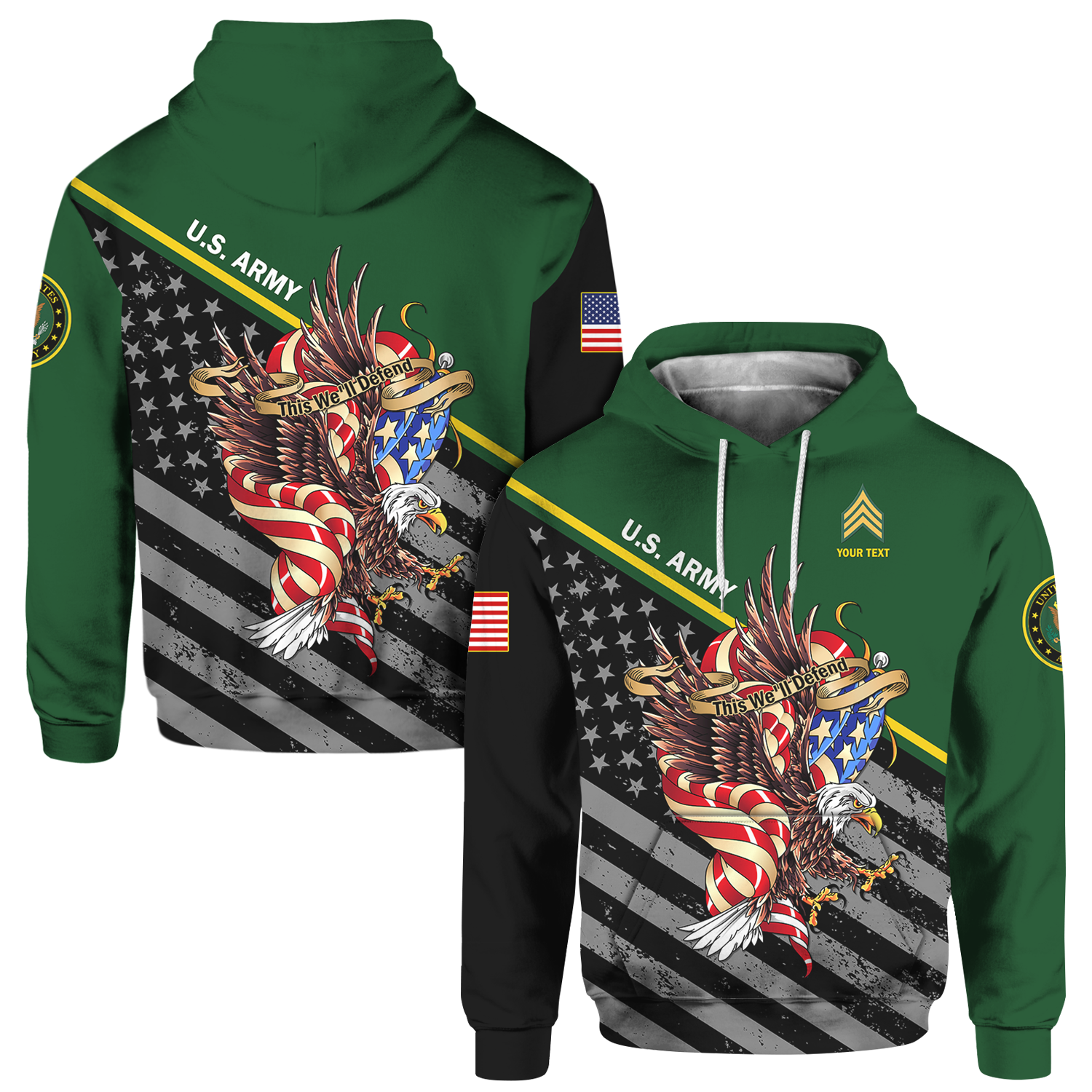 Custom 3D All Over Prints Hoodie, Personalized Name And Ranks, Military Motto-AOV-Custom-Veterans Nation