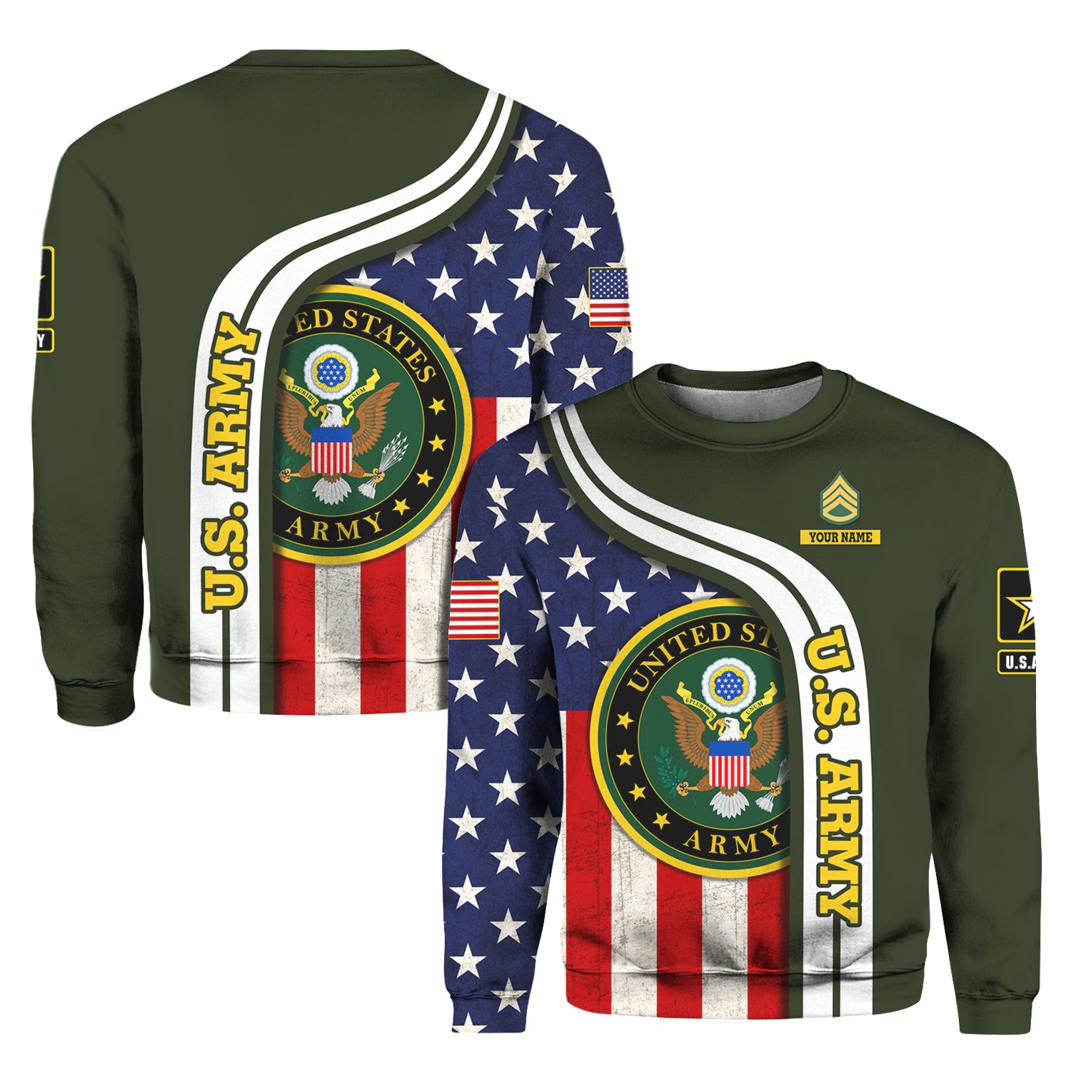 Custom 3D All Over Prints Crewneck Sweatshirt, Personalized Name And Military Logo, USA Flag-AOV-Custom-Veterans Nation