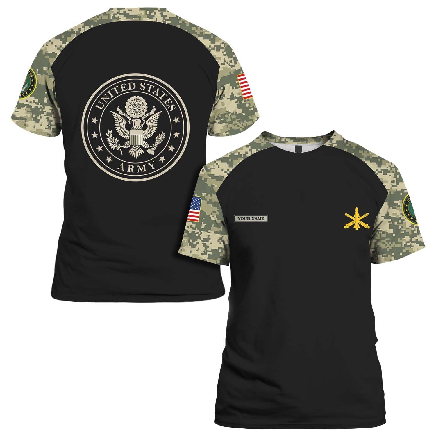 Custom 3D All Over Prints T-Shirt, Personalized Name And Ranks, Military Camo-AOV-Custom-Veterans Nation