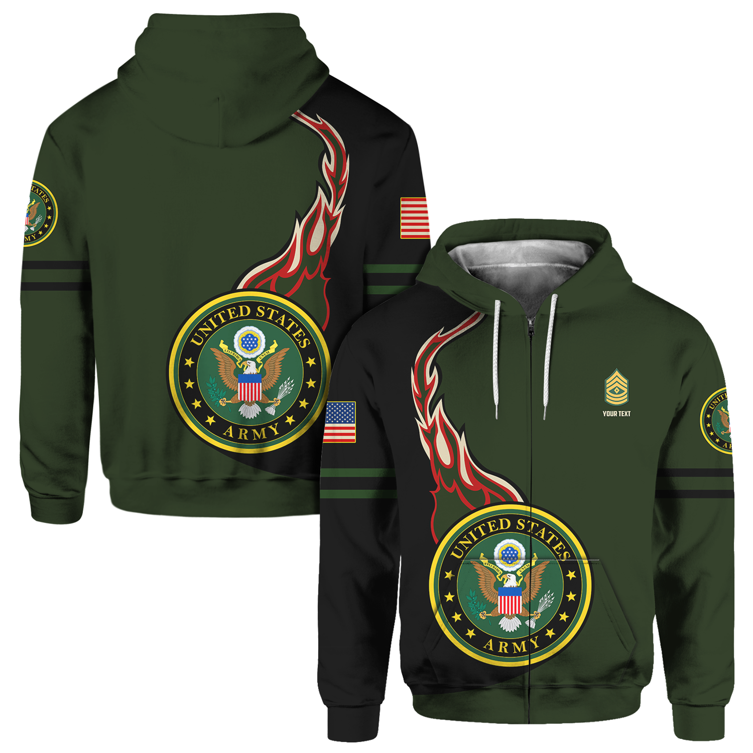 Custom 3D All Over Prints Hoodie, Personalized Name And Ranks, Military Logo-AOV-Custom-Veterans Nation