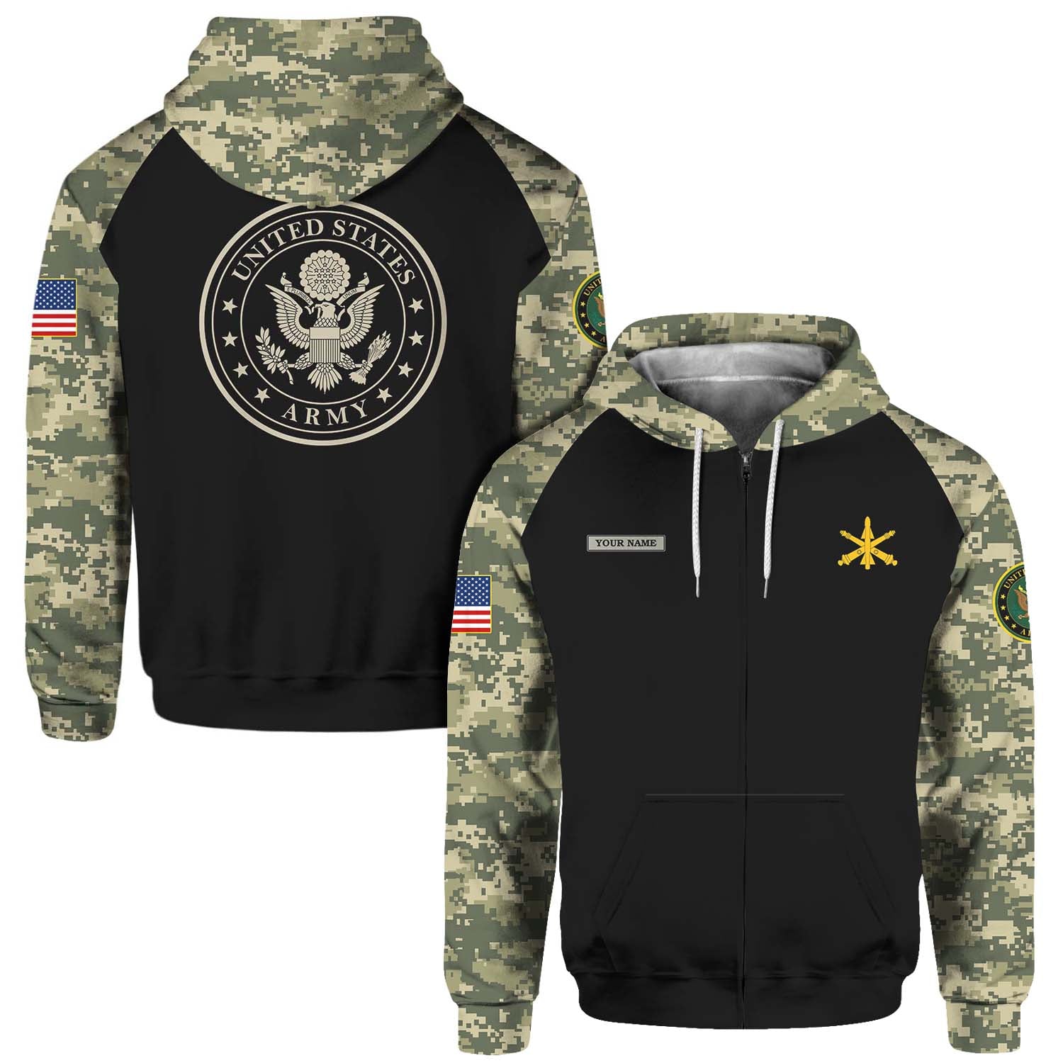 Custom 3D All Over Prints Hoodie, Personalized Name And Ranks, Military Camo-AOV-Custom-Veterans Nation