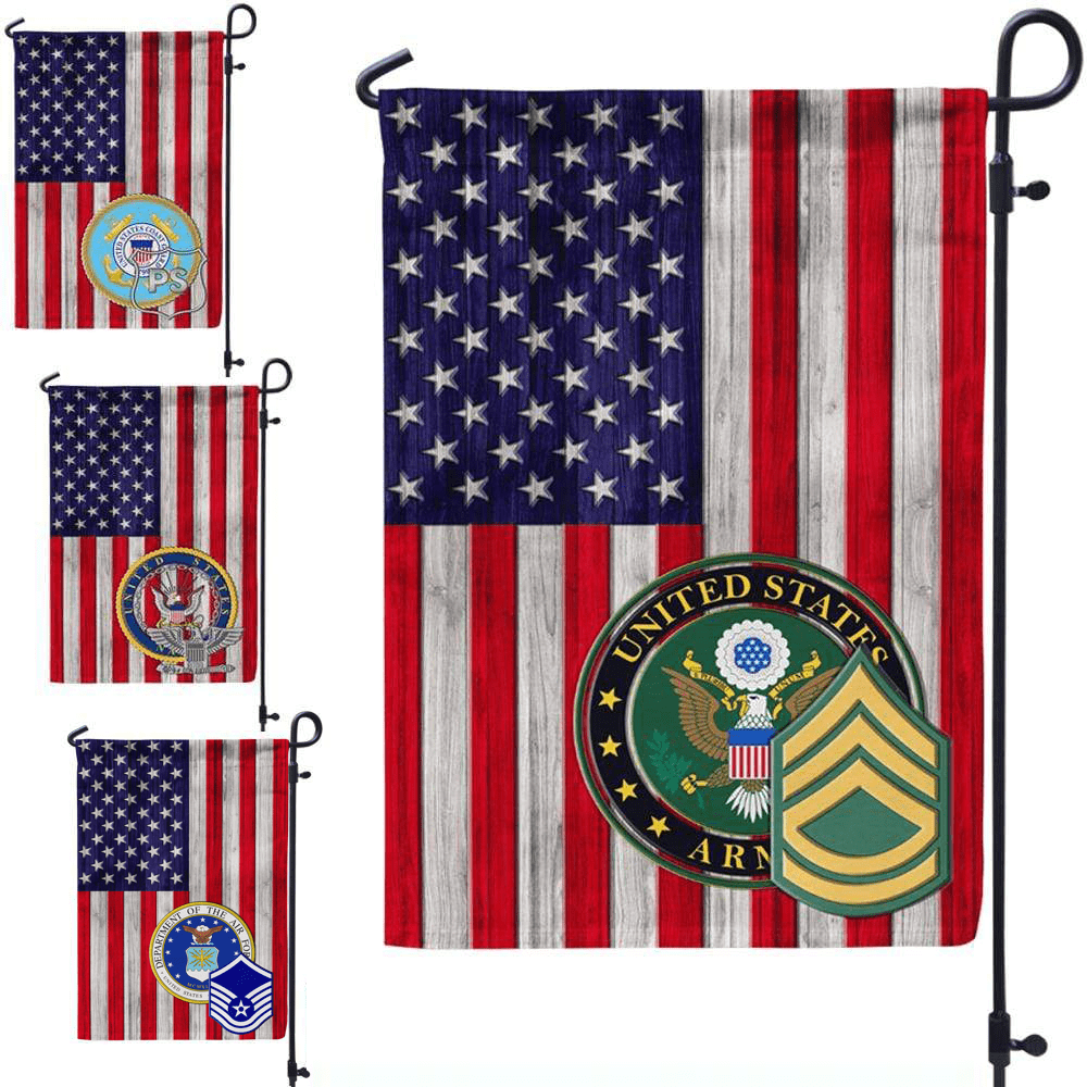 US Military Insignia With America Flag D03 Garden Flag/Yard Flag 12 Inch x 18 Inch Twin-Side Printing-GDFlag-AllBranch-Veterans Nation