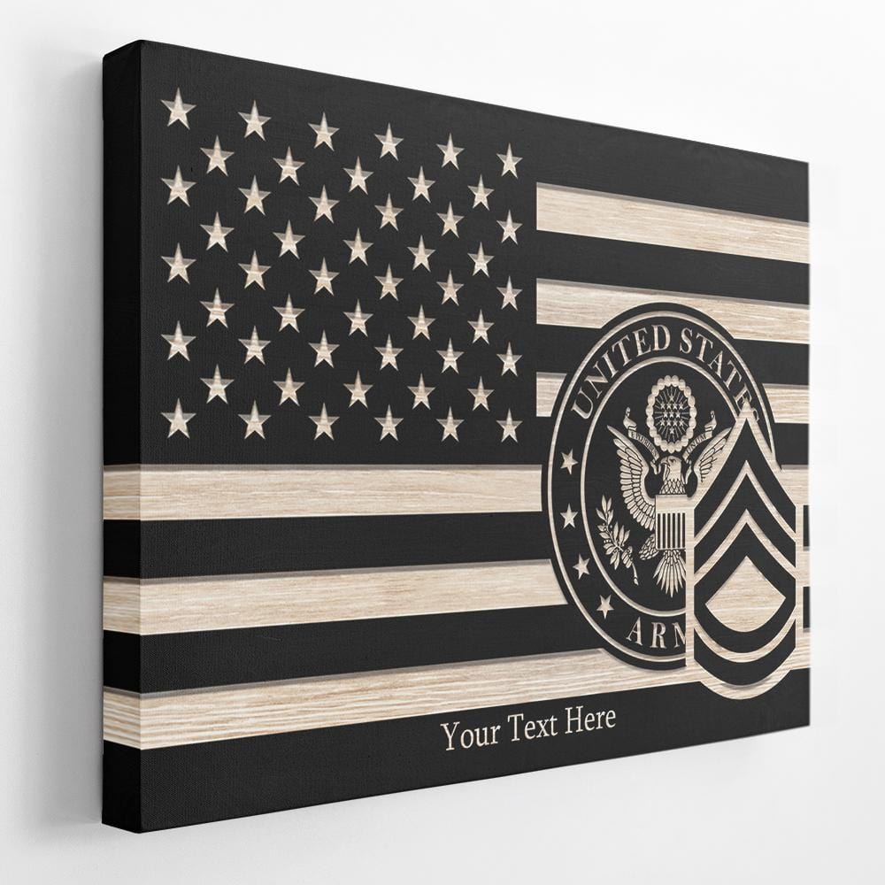 Personalized Canvas 1.5in Frame - Black/White American Flag With Military Ranks/Insignia - Personalized Text & Ranks/Insignia-Canvas-Personalized-AllBranch-Veterans Nation