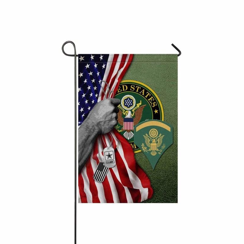 Half USA Flag With Military Ranks/Insignia D04 Garden Flag/Yard Flag 12 Inch x 18 Inch Twin-Side Printing-GDFlag-AllBranch-Veterans Nation