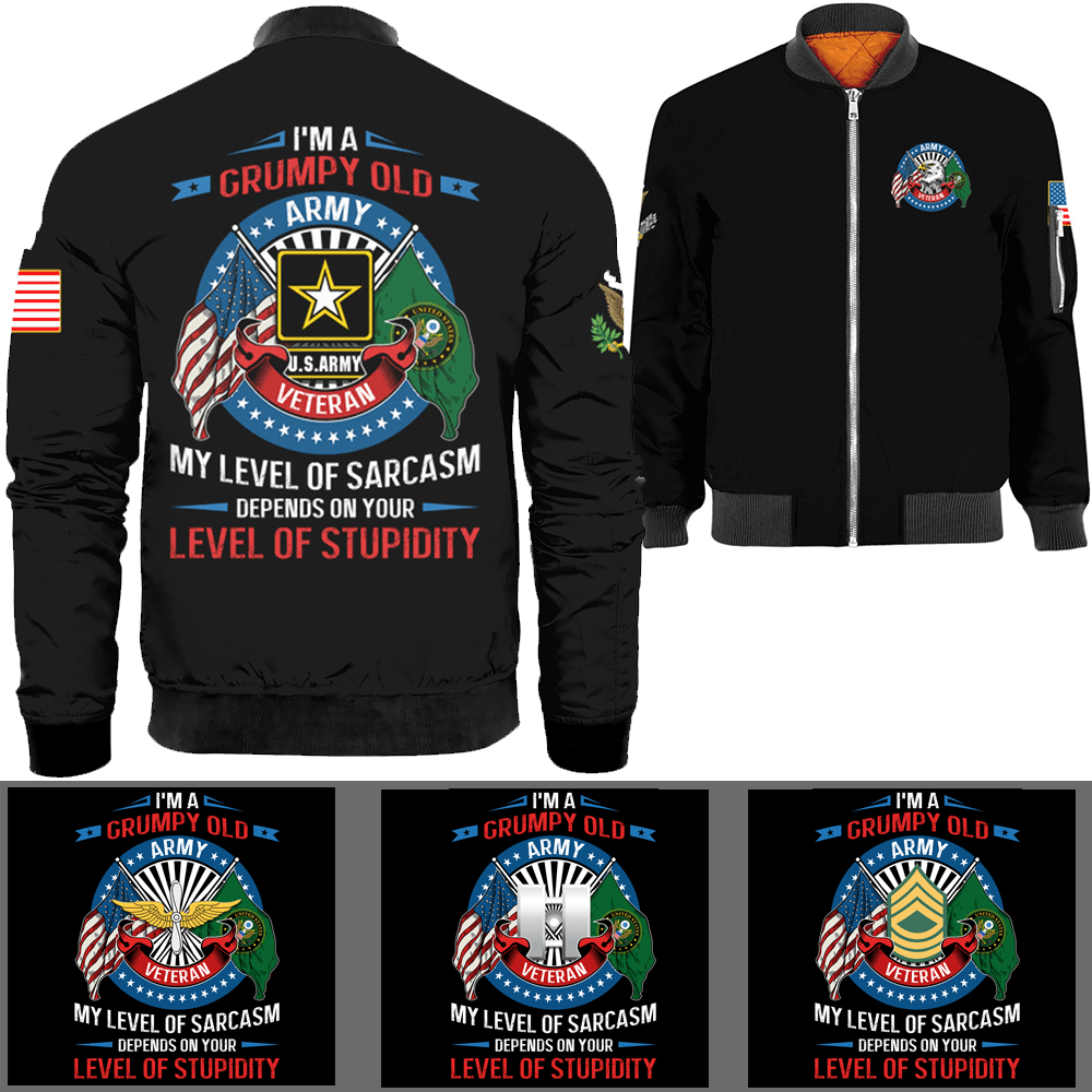 I'm A Grumpy Old Veteran Military Logo/Insignia Bomber Jacket-Bomber-AllBranch-Veterans Nation