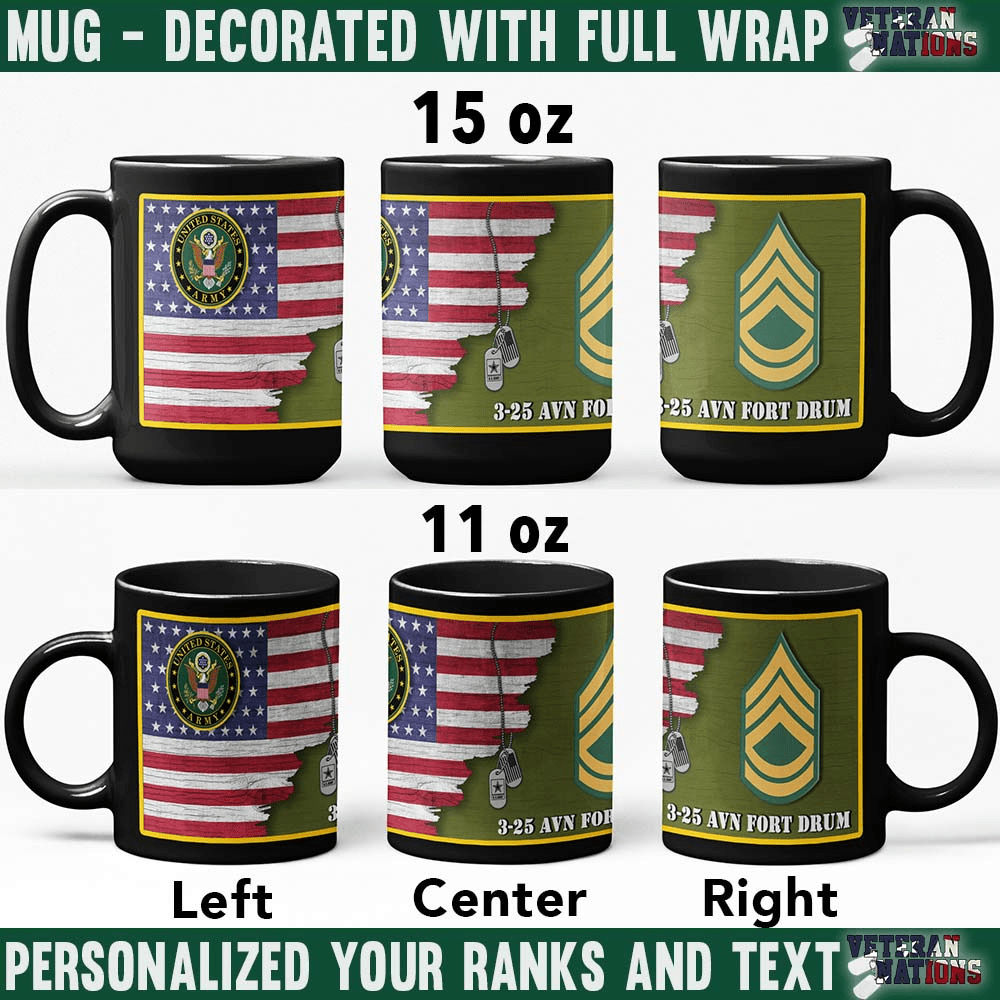 US Army Ranks - Personalized 11oz - 15oz Black Mug-Mug-Personalized-Army-Ranks-Veterans Nation