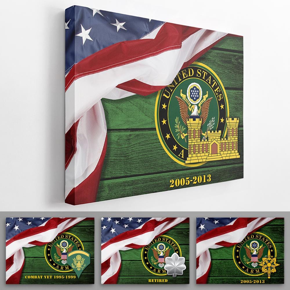 Personalized Canvas 1.5in Frame - USA Flag With Military Ranks/Insignia - Personalized Name & Ranks Wood Background-Canvas-Personalized-AllBranch-Veterans Nation