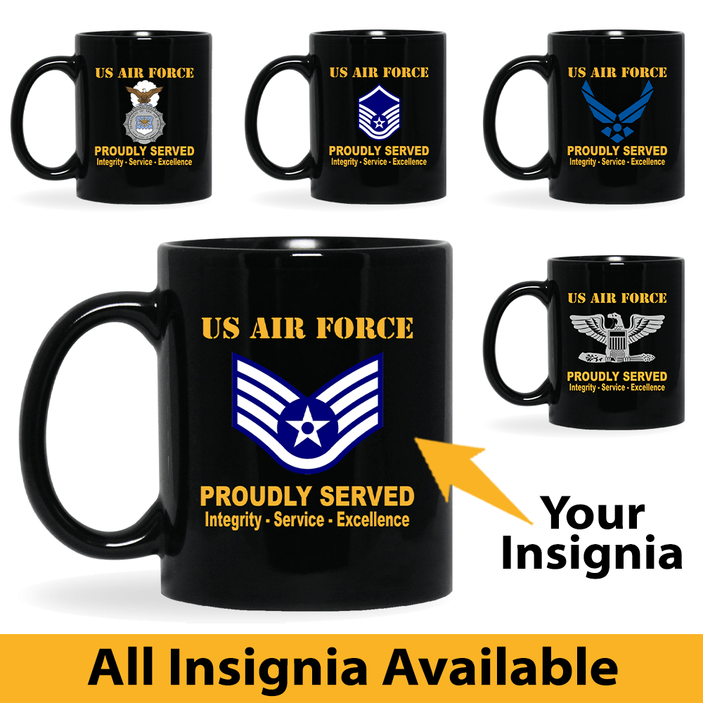 US Air Force Insignia Proudly Served Core Values 11oz - 15oz Black Mug-Mug-Army-Veterans Nation