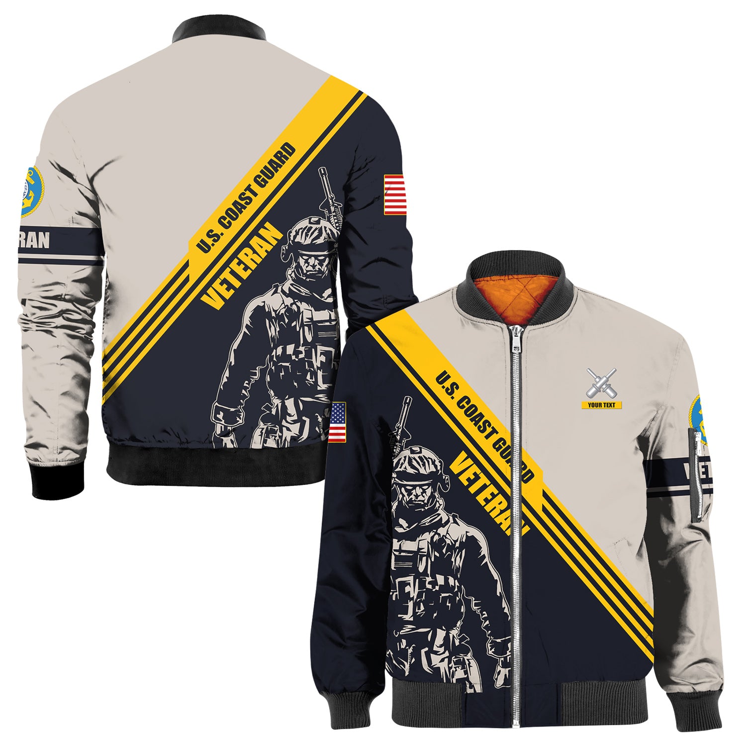 Custom 3D All Over Prints Bomber Jacket, Personalized Name And Military Insignia, US Veteran-AOV-Custom-Veterans Nation