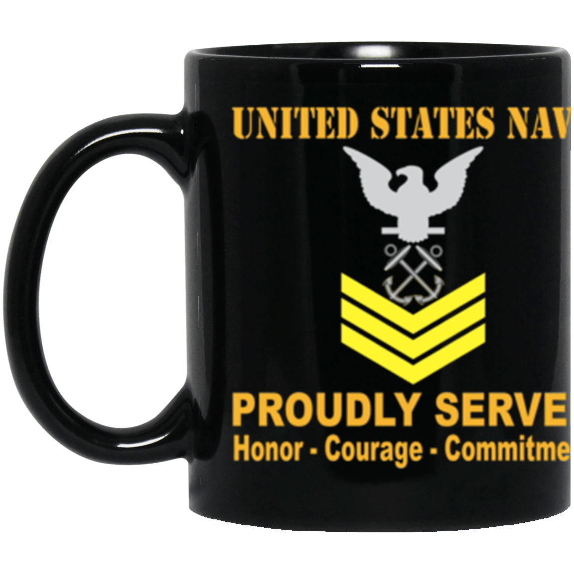 US Navy Boatswain's Mate Navy BM E-6 Gold Stripe 11 oz. Black Mug-Mug-Navy-Rating-Veterans Nation