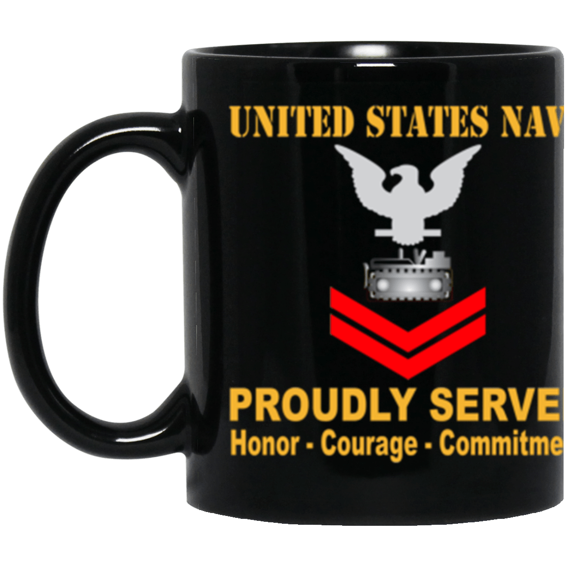 US Navy Equipment Operator Navy EO E-5 Red Stripe 11 oz. Black Mug-Drinkware-Veterans Nation