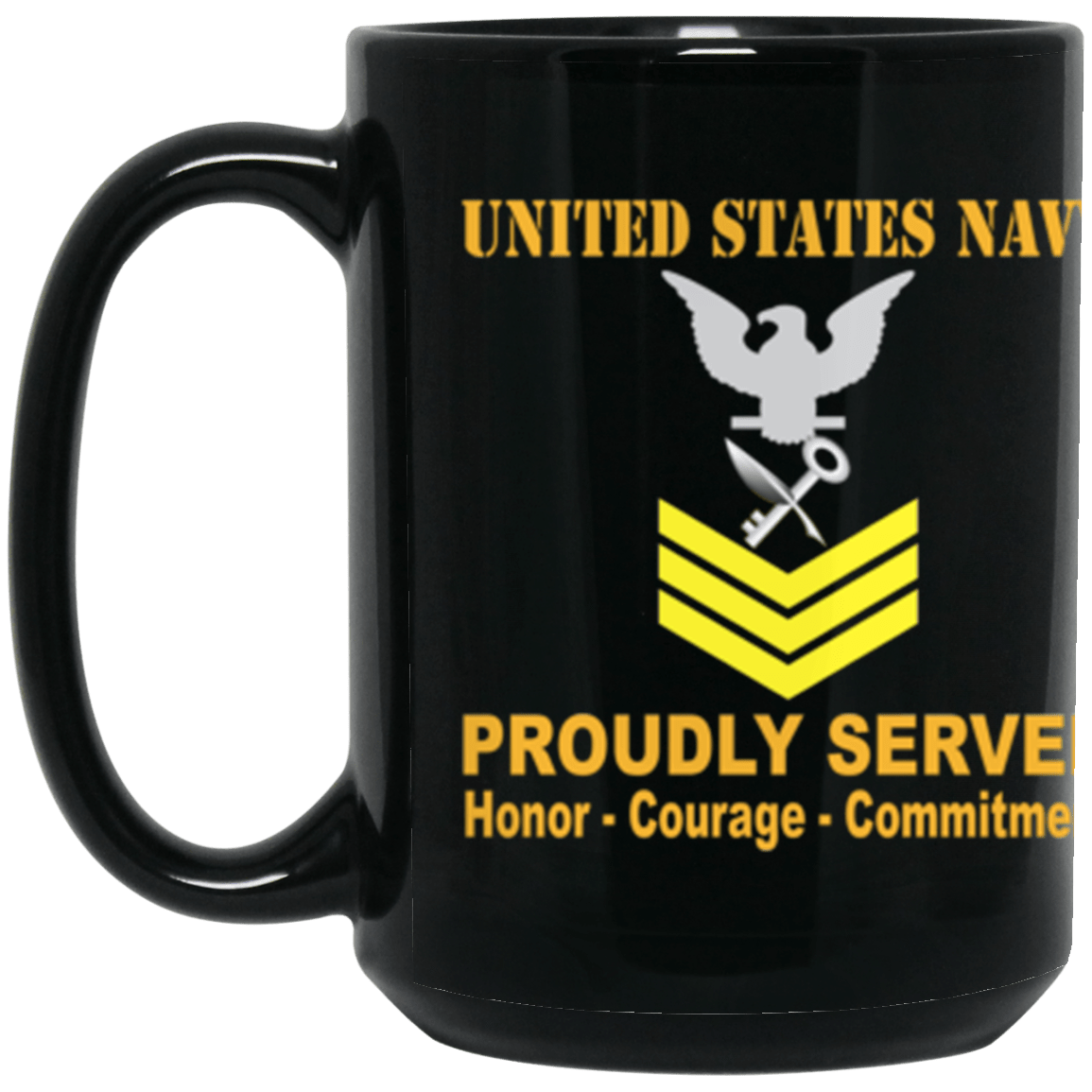 US Navy Ship's Serviceman Navy SH E-6 Gold Stripe 15 oz. Black Mug-Drinkware-Veterans Nation