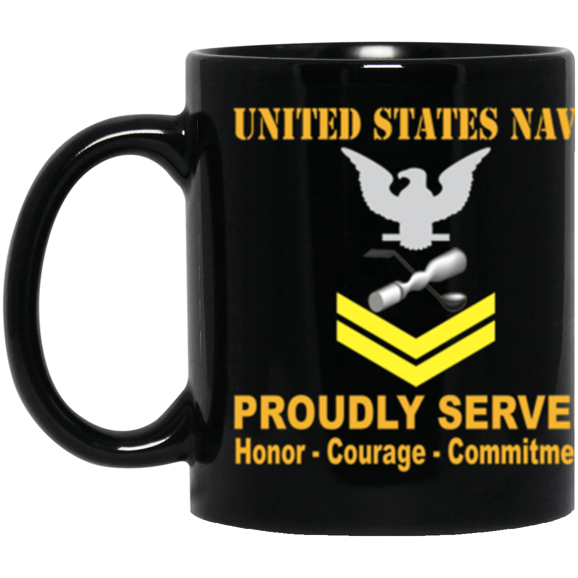 US Navy Molder Navy ML E-5 Gold Stripe 11 oz. Black Mug-Drinkware-Veterans Nation