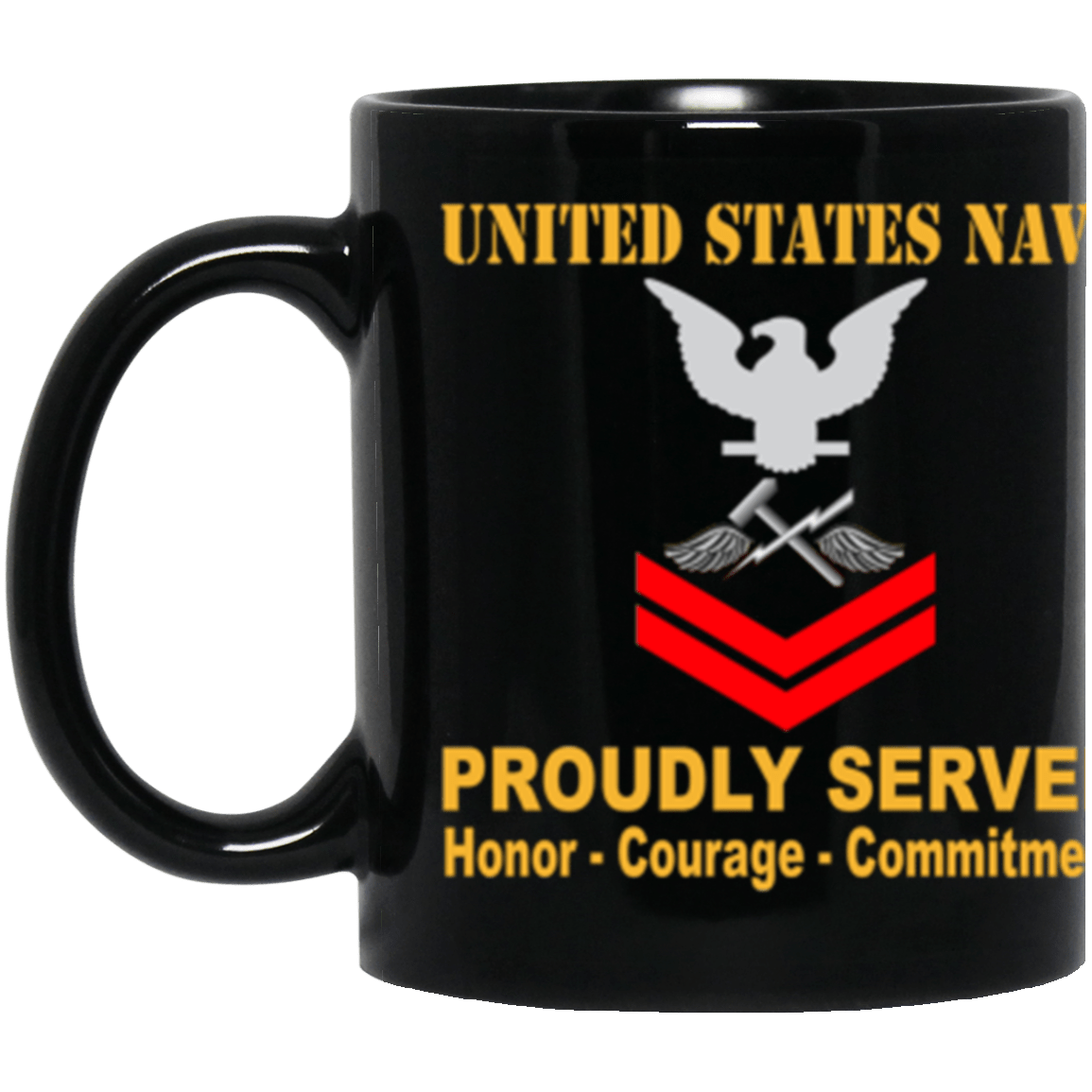 US Navy Aviation Support Equipment Tech Navy AS E-5 Red Stripe 11 oz. Black Mug-Drinkware-Veterans Nation