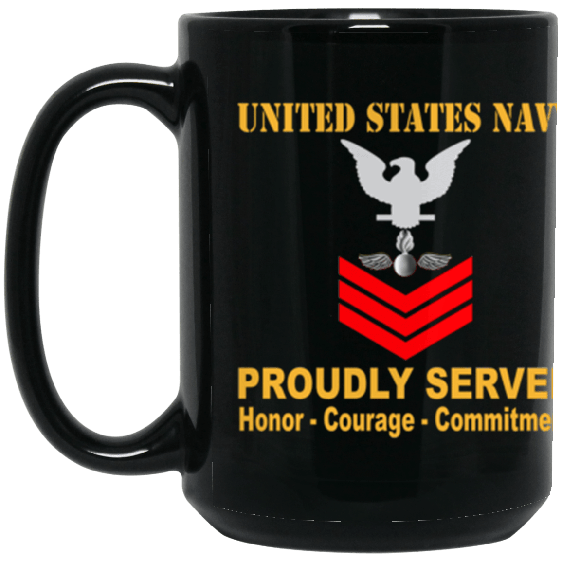 US Navy Aviation Ordnanceman Navy AO E-6 Red Stripe 15 oz. Black Mug-Drinkware-Veterans Nation