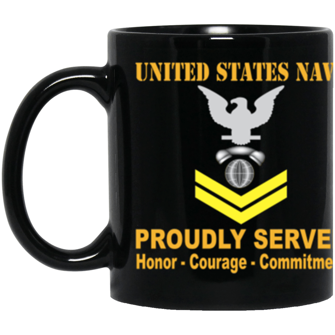 US Navy Interior Communications Electrician Navy IC E-5 Gold Stripe 11 oz. Black Mug-Drinkware-Veterans Nation