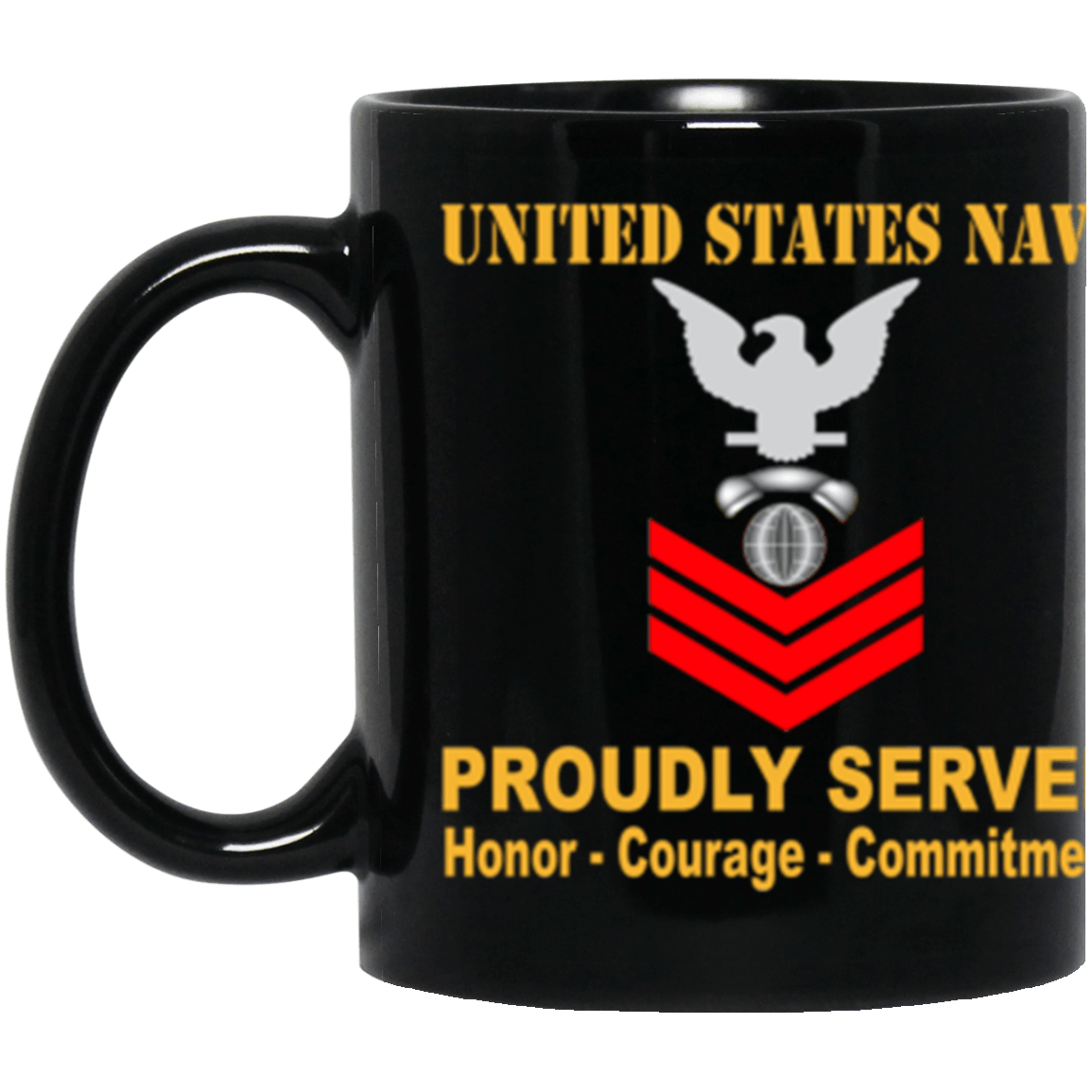 US Navy Interior Communications Electrician Navy IC E-6 Red Stripe 11 oz. Black Mug-Drinkware-Veterans Nation