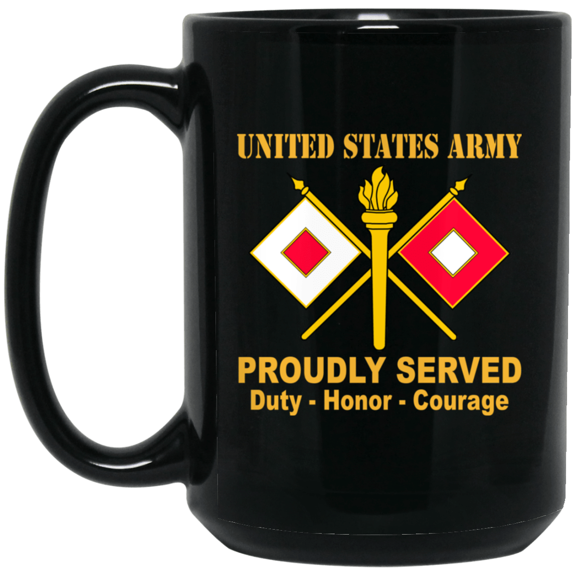 US Army Insignia Proudly Served Duty - Honor - Courage Black Coffee Mug 11oz-15oz-Mug-Army-Veterans Nation